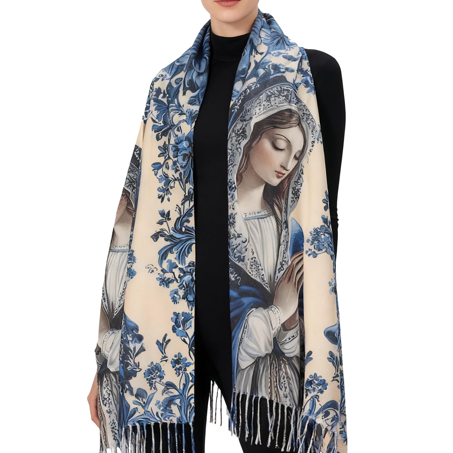 Virgen de Guadalupe Prayer Shawl Scarf Catholic Gifts For Women Mom Mexican Virgin Mary Scarves Wrap (Rose)