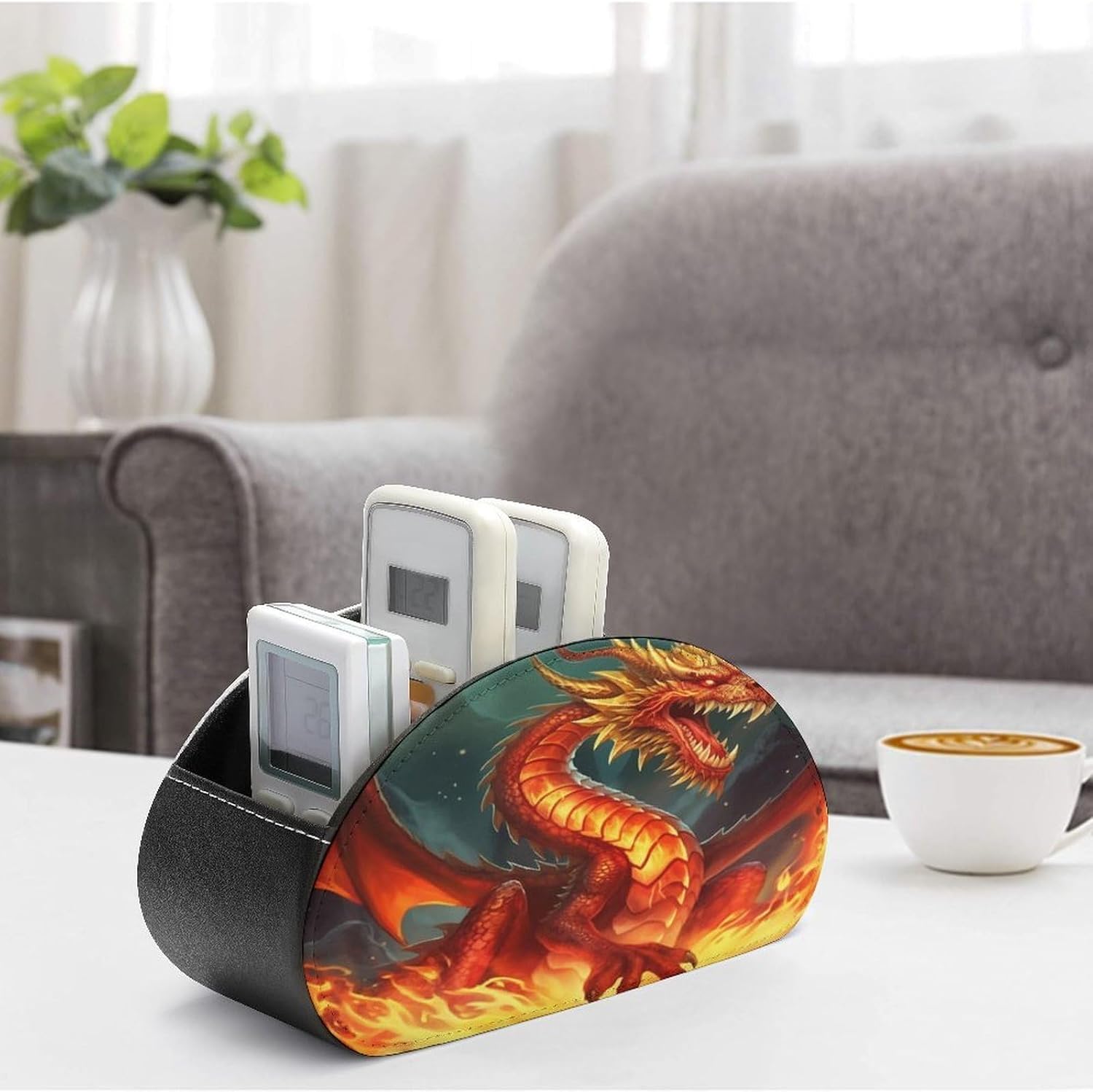 TV Remote Control Holder, 5 Compartments, Dragon King in Fire image 4