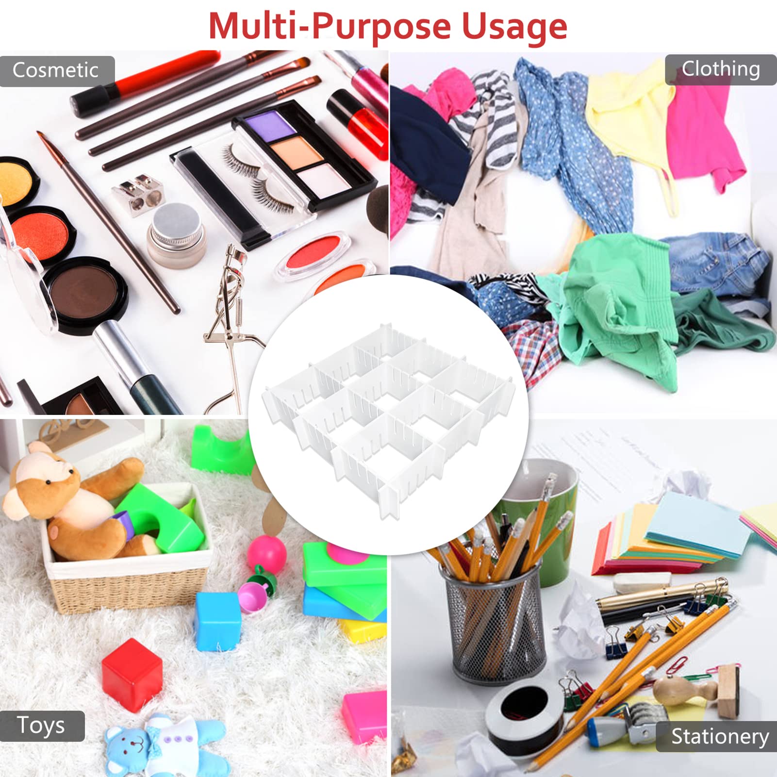 HGYZE Divisori per Cassetti Regolabili in Plastica, 42x9CM Organizzatori Modulare, Griglia Organizer Armadio o Desktop per Bagno Cucina o Ufficio, Ordine Calze e Slip (Bianco)