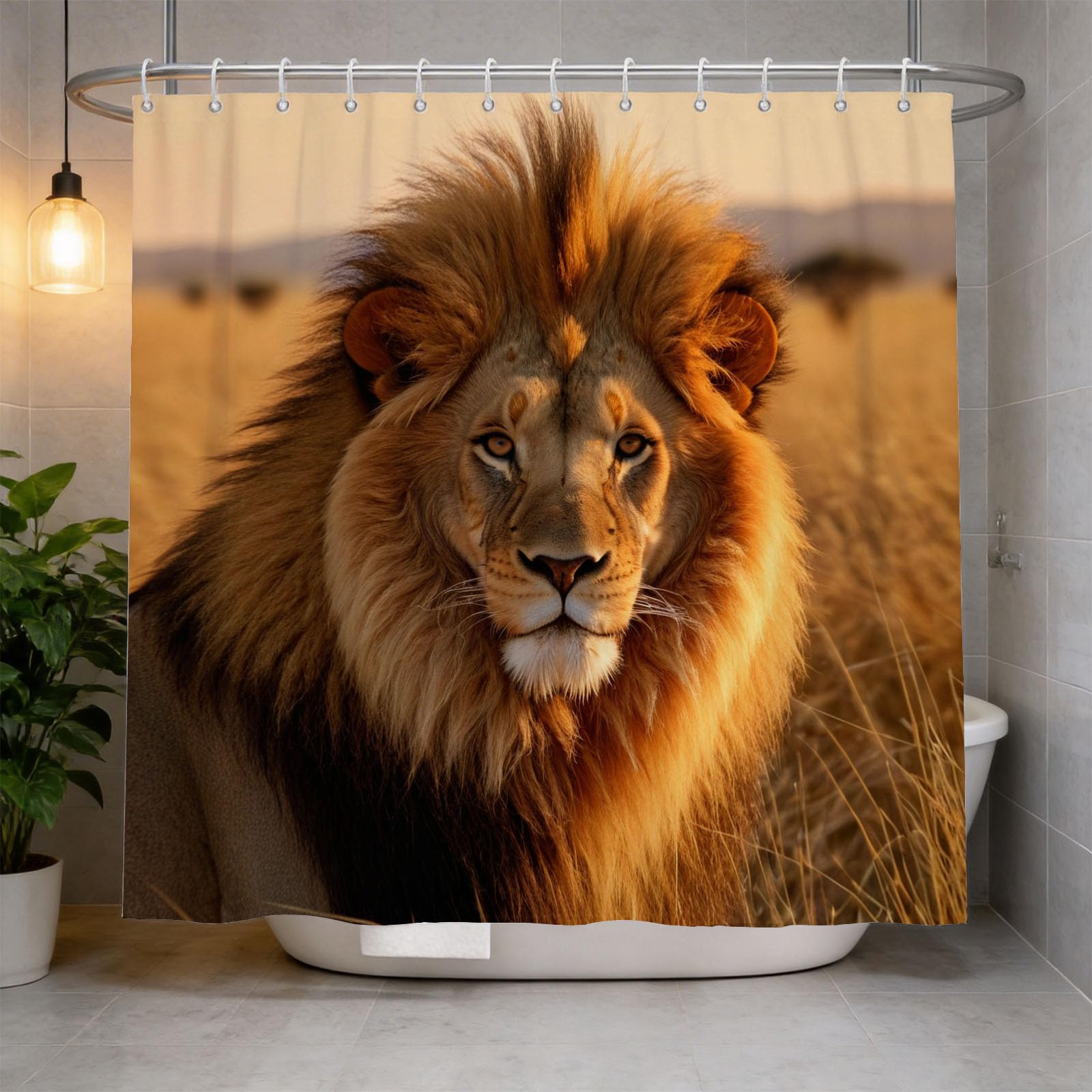 Hongduo 3D Lion Shower Curtain for Stalls Bathtubs Africa Animal Bathroom Decor Shower Curtain Set Polyester Fabric Waterproof 200x200cm/79X79 Inch with Hooks