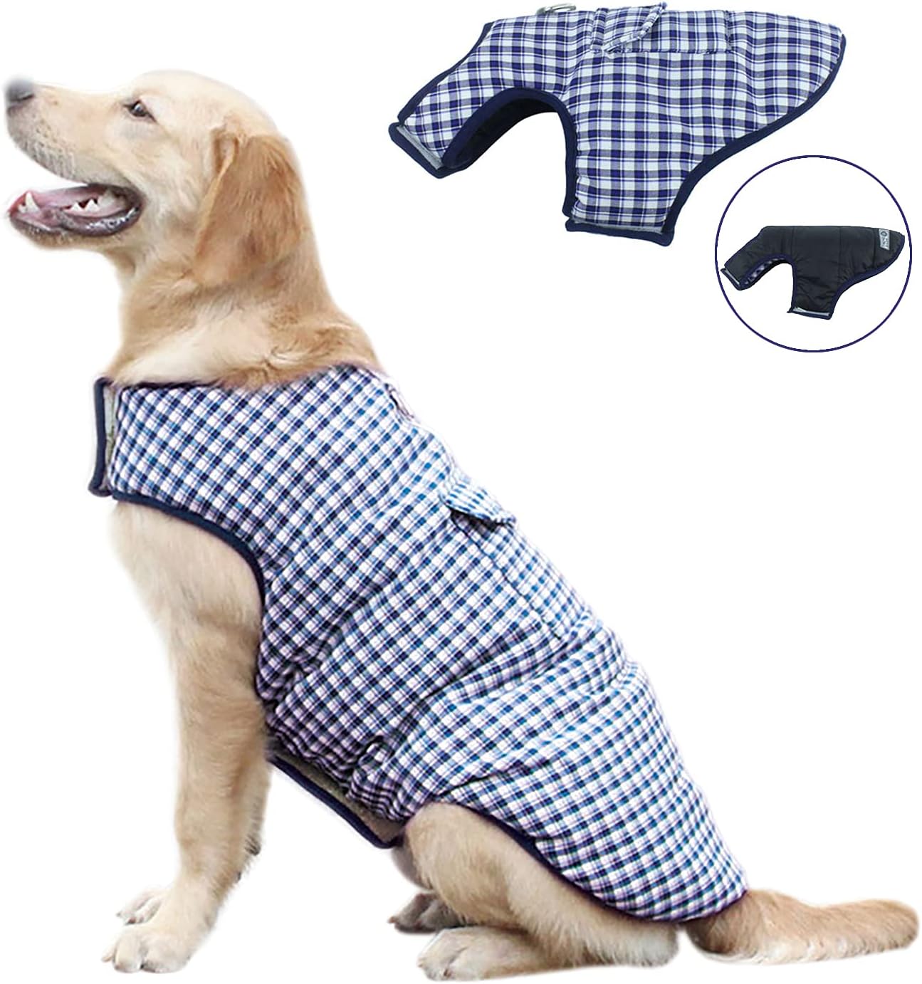 Fragralley Dog Winter Coat, Reversible Plaid Warm Dog Jacket Pet Apparel for Cold Weather, Puppy Cold Clothes with Pocket, Waterproof…