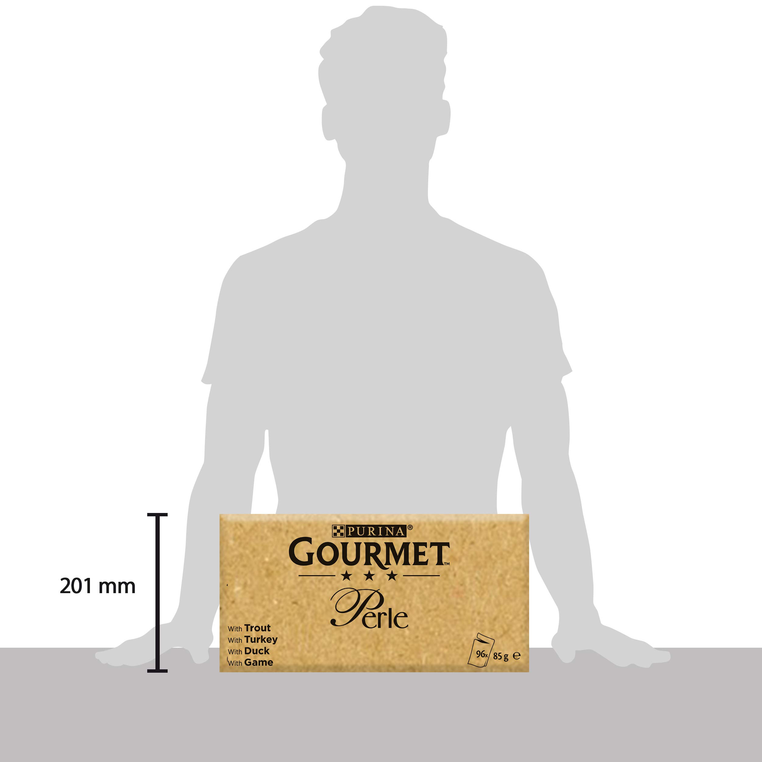 PURINA GOURMET Perle Erlesene Streifen in Gelee, 96 Portionsbeutel Katzenfutter nass, Sorten-Mix, 12er Pack (12 x 8 Beutel à 85g) & Perle Erlesene Streifen Katzenfutter nass, 60er Pack (60 x 85g)