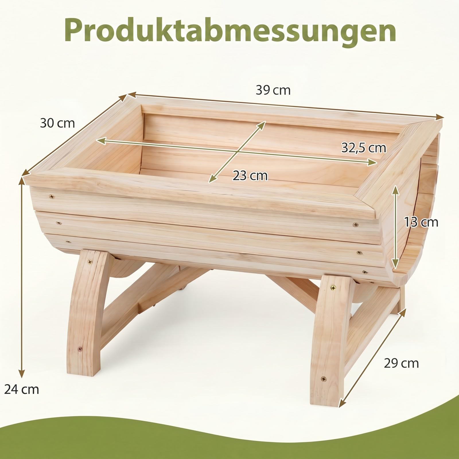 GOPLUS Blumenkasten 2er Set, Hochbeet aus Holz, Pflanzkasten mit Entwässerungsloch & Beinen, halbes Blumenfass für Gemüse, Kräuter, Obst, Outdoor Gartendeko, Blumentopf Blumenbeet für Garten & Balkon