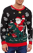 Ugly Christmas Jumper for Men, Ugly Christmas Oversized Sweatshirt Long Sleeve Sweatshirt, Xmas Jumper Ridicle Santa and Dinosaur