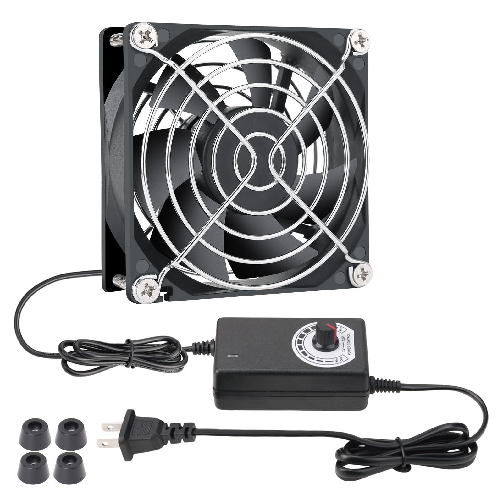 Ventilador de computadora pequeño de 3.150 in con enchufe de CA, ventilador de 110 V 120 V 220 V 240 V con controlador de velocidad, refrigeración para PC de juegos, módem, gabinete,