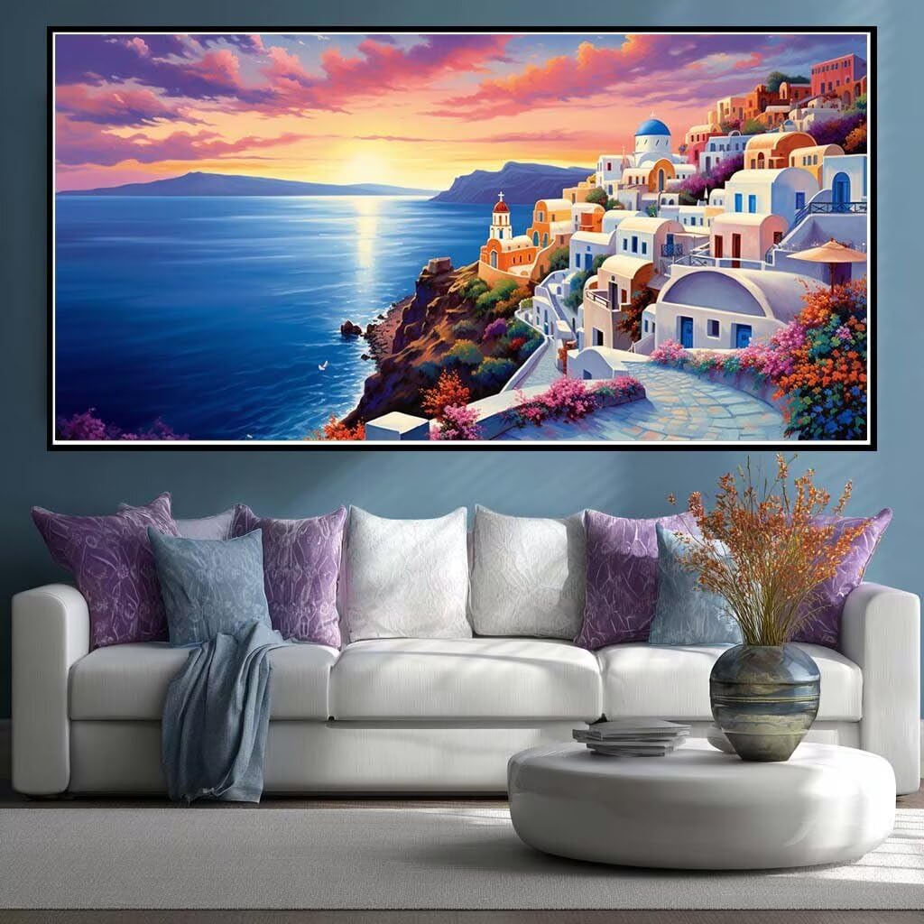 Diamond Painting Kits for Adults Large, 5D DIY Landscape Diamond Art Kits Adults Large Dimond Art Mediterranean Crystal Cross Stitch Gem Arts for Wall Decoration 200x100cm/78.7x39.4 Inch (WL509)
