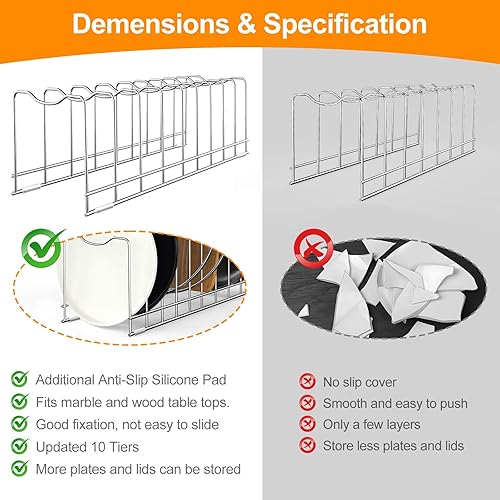 Vista 6 de FLSEPAMB Pot Lid Organizer Pan Lid Organizer Kitchen Pot Lid Rack Suitable for Bakeware Dish Plate, Cutting Boards, Pots & Pans, Serving Trays, Fijo
