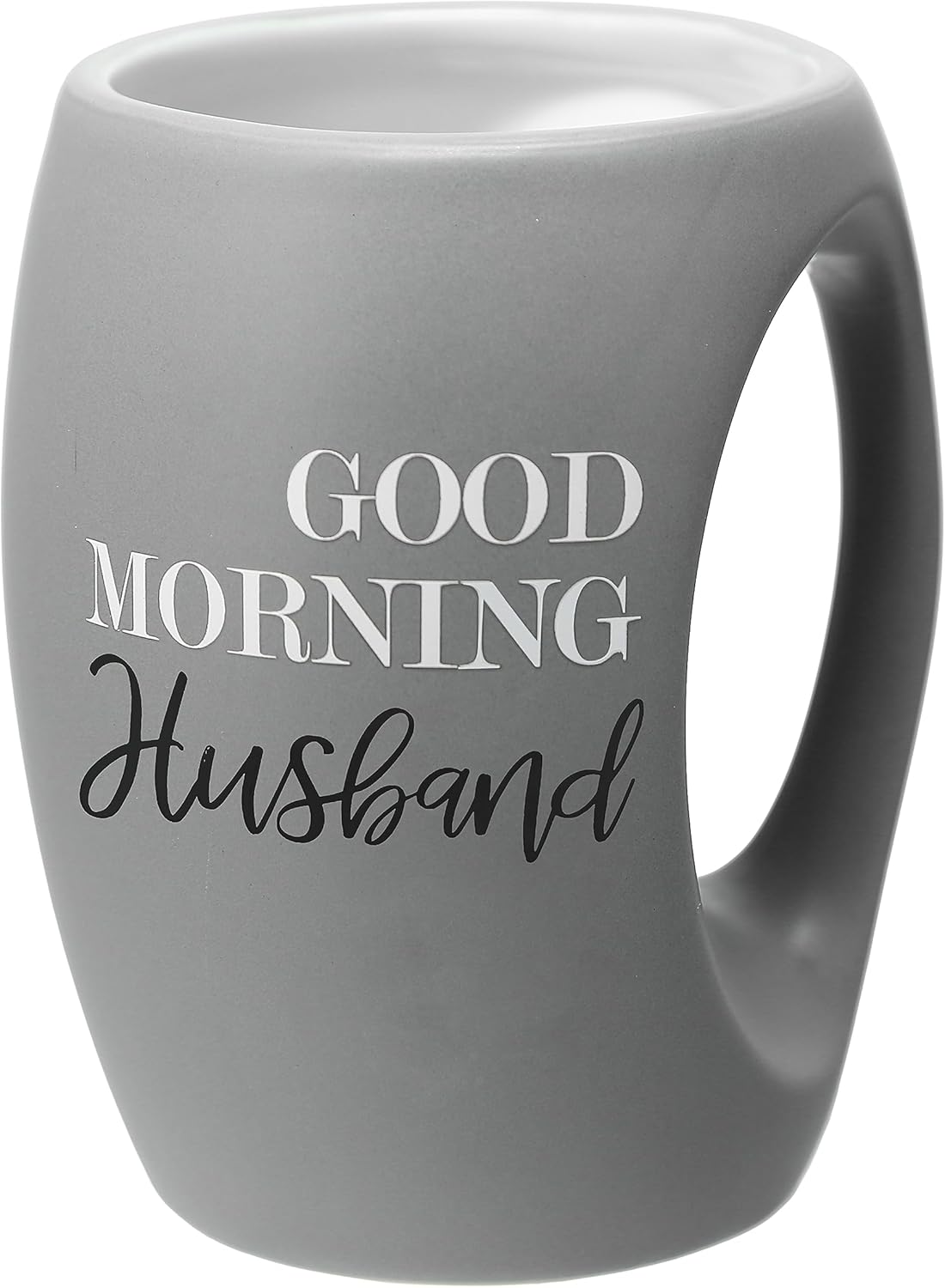 Pavilion Gift Company - Good Morning Husband 16-ounce Large Stoneware Coffee Cup, Hand Warmer Coffee Mug, Huggable hand Warming Mug, Funny Mugs for Guys, Gifts For Husband, 1 Count, Gray