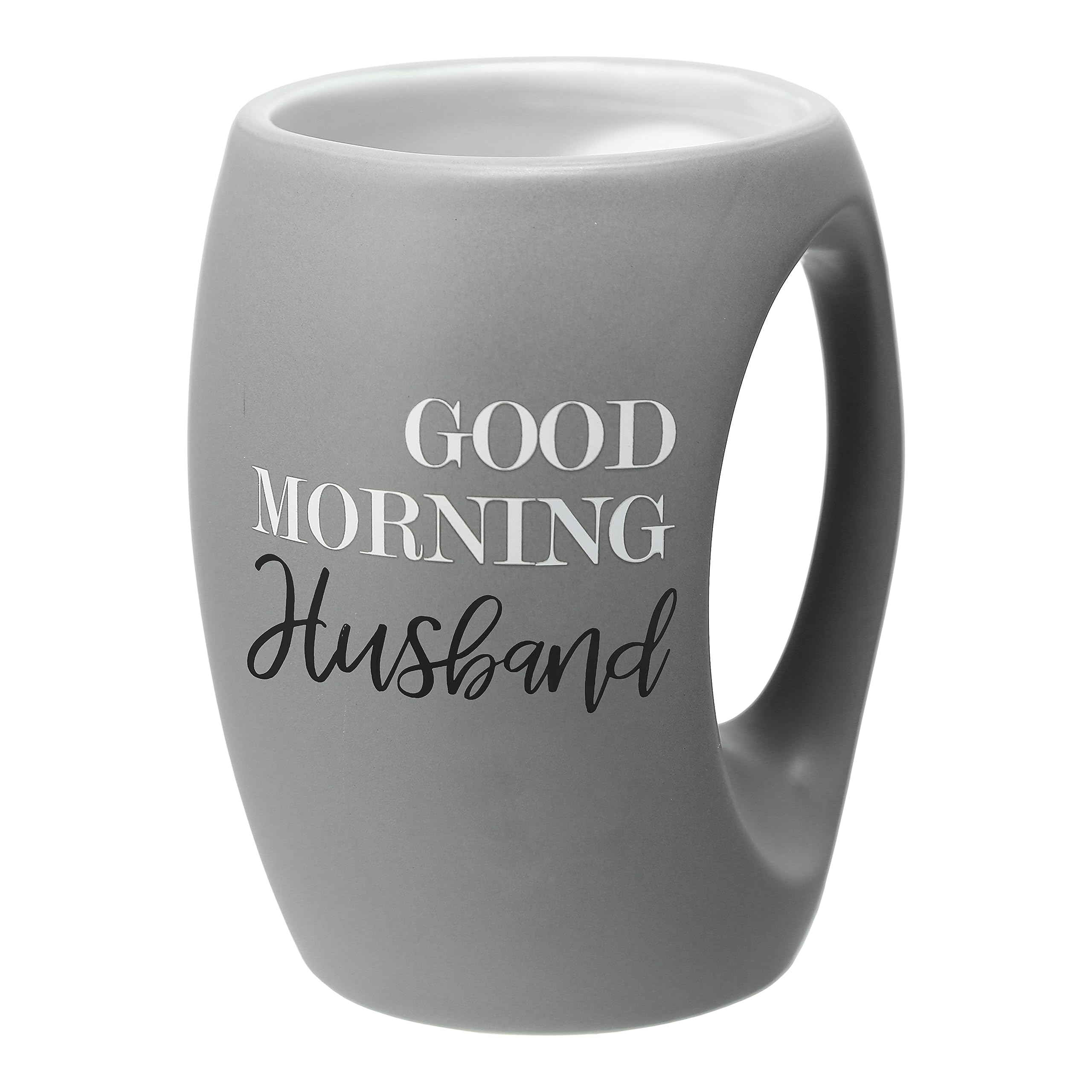 Pavilion Gift Company - Good Morning Husband 16-ounce Large Stoneware Coffee Cup, Hand Warmer Coffee Mug, Huggable hand Warming Mug, Funny Mugs for Guys, For Husband, 1 Count, Gray