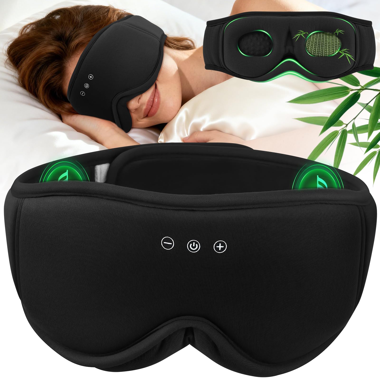 musicozy Máscara de bambú 3D para dormir con auriculares para DE (XY), color negro