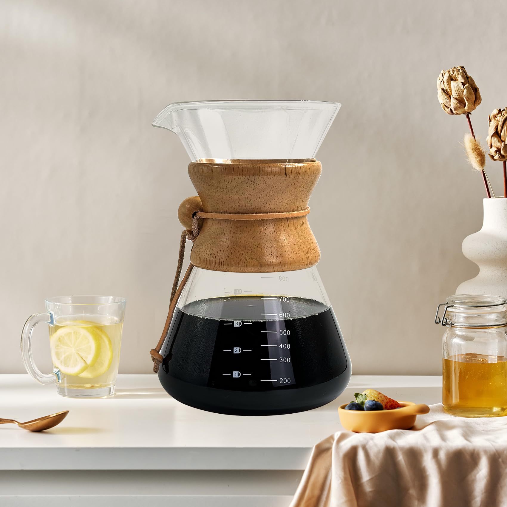 Glass Coffee Carafe, Mini Coffee Maker, Coffee Brewer 800ml Double Layer Filter