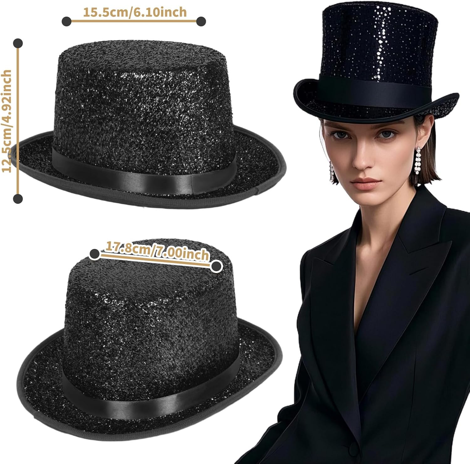 Barelove Top Hats for Men Women Adults, Shiny Magician Hat Tuxedo Hat Victorian Dress Up Christmas Top Hats - Image 3