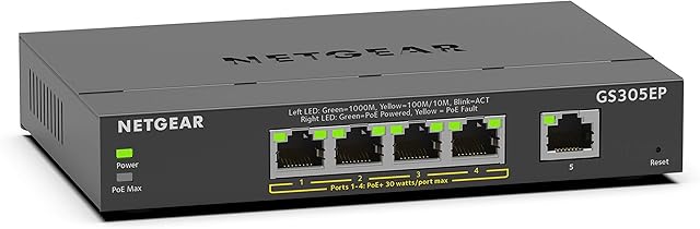 NETGEAR 5 Port Gigabit Ethernet Smart Managed Plus PoE Switch (GS305EP) - with 4 x PoE+ @ 63 W, Desktop/Wall mount