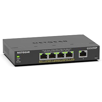 NETGEAR GS305EP PoE Switch 4 Port Gigabit Ethernet LAN Switch PoE+ 63W Plus 5 Ports Plug and Play Managed Network Switch PoE IGMP Snooping QoS VLAN Fanless Metal Housing