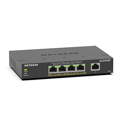 NETGEAR 5 Port PoE Gigabit Ethernet Plus Switch (GS305EP) - with 4 x PoE+ @ 63W, Desktop or Wall Mount