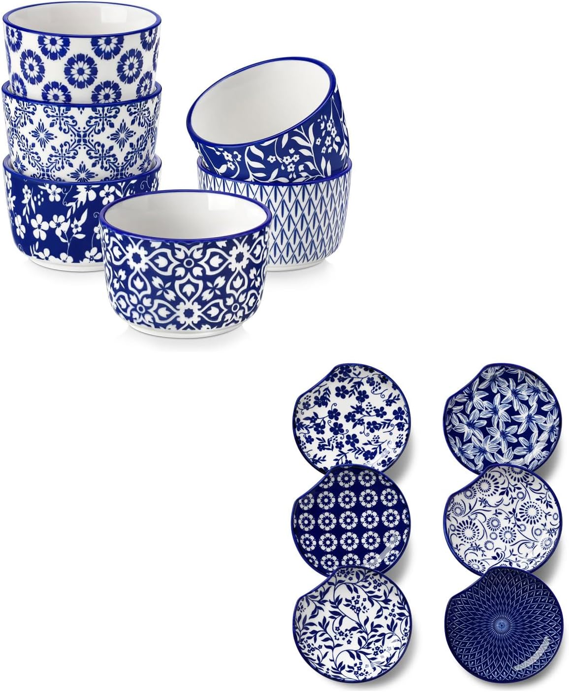 vancasso Selene 4 oz Mini Ceramic Ramekins Set of 6 Bundles Ceramic Spoon Rest for Stove Top