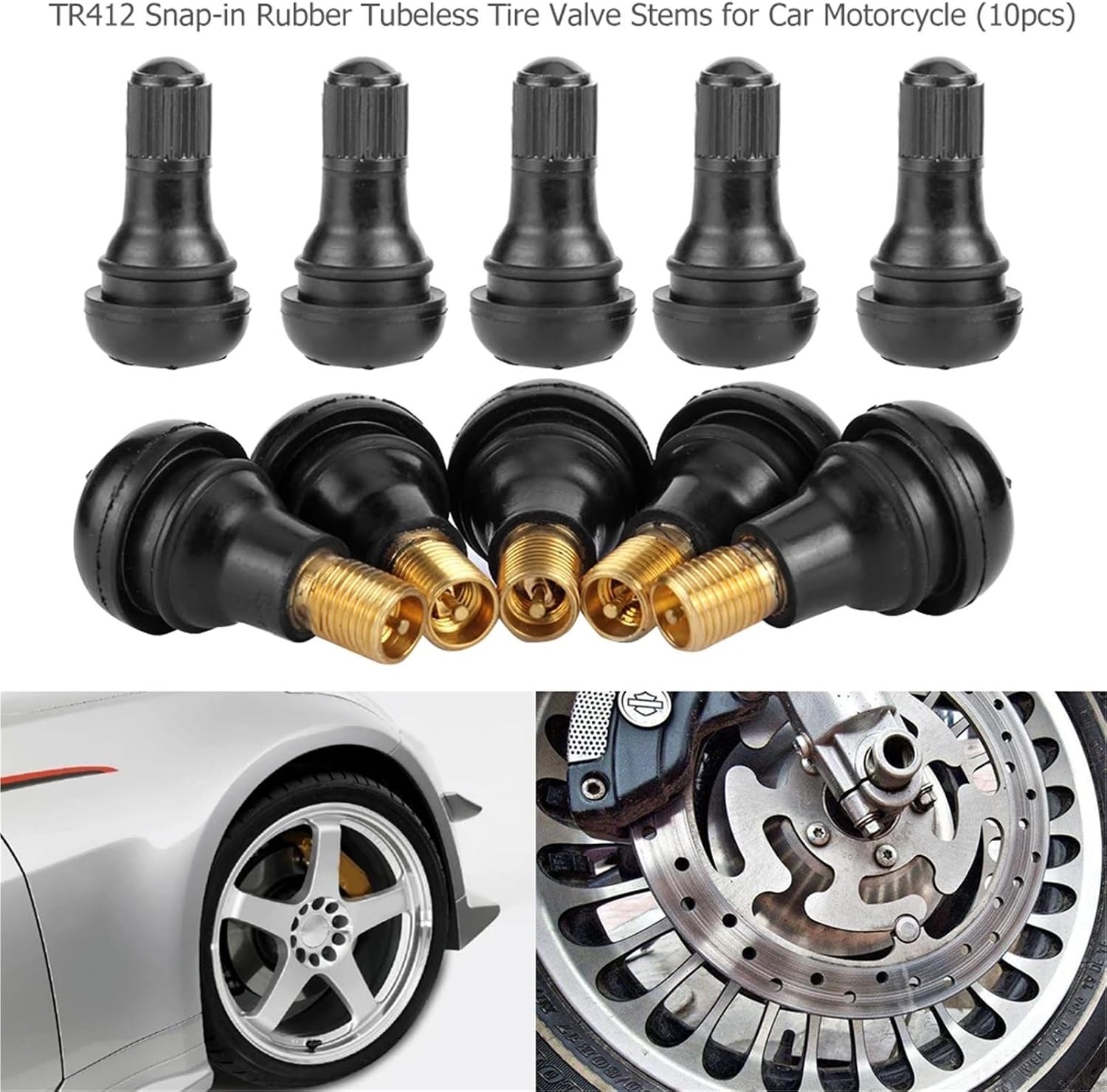 Valve Stems 20/40Pcs TR412 Snap-in Black Rubber Tubeless Tire Tyre Valve Stems for Car Motorcycle for Car Truck SUV Motorcycle Bike(20Pcs)
