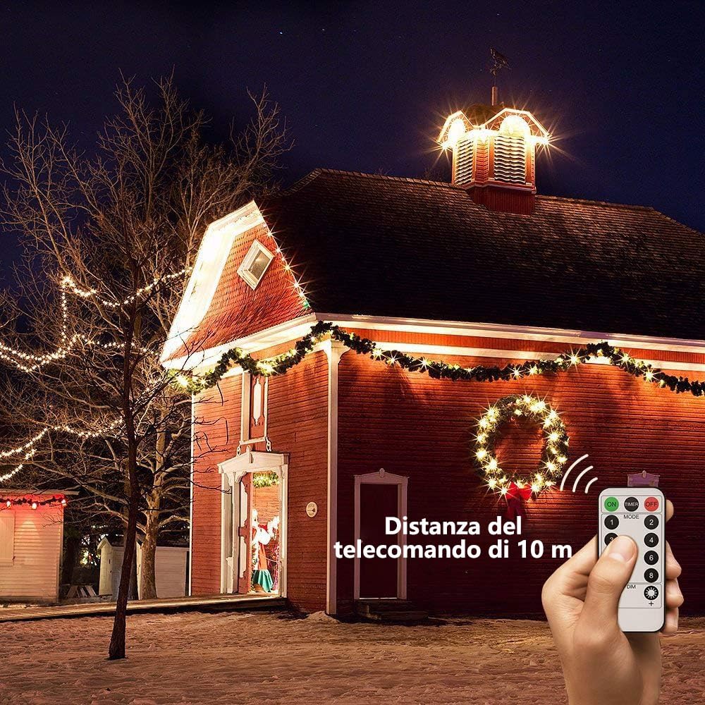 TW SHINE Confezione da 2 luci natalizie a energia solare per esterni, 200 LED, 200 m, ad energia solare, con 8 modalità, decorazione natalizia impermeabile per casa, albero, feste, cortile
