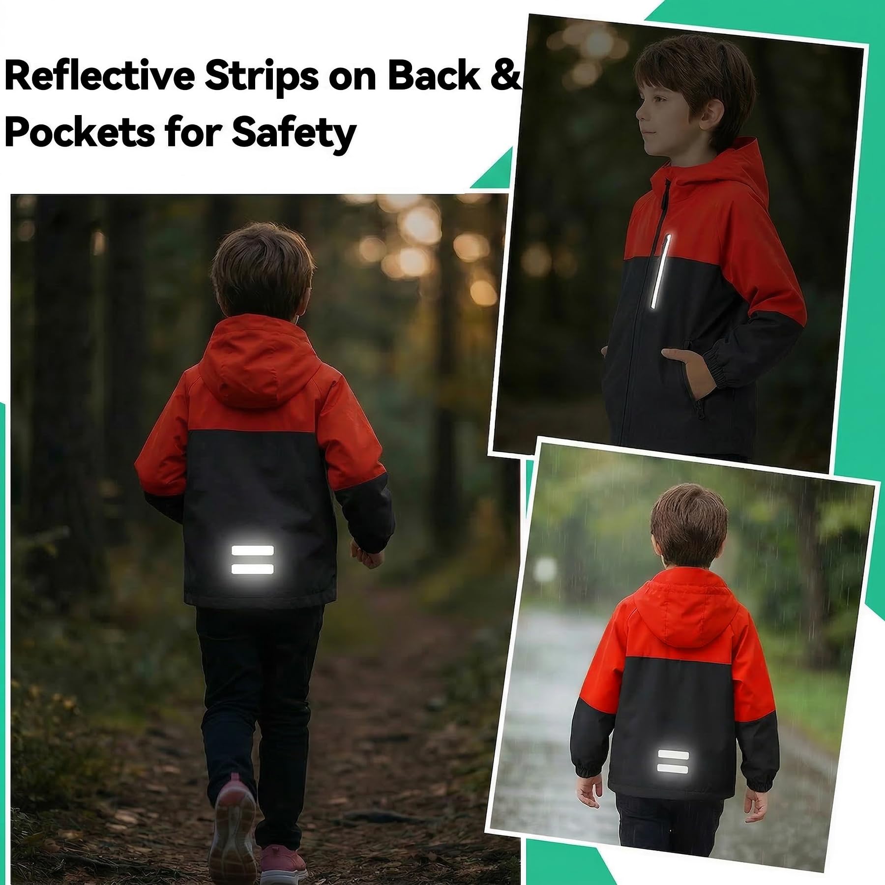 Chaqueta Impermeable para Niñas Niño, Cortavientos Abrigos con Banda Reflectante Ligera Casual Chaquetas de Lluvia Primavera Otoño Chubasquero Deportivos Exterior Ropa 5-13 Años