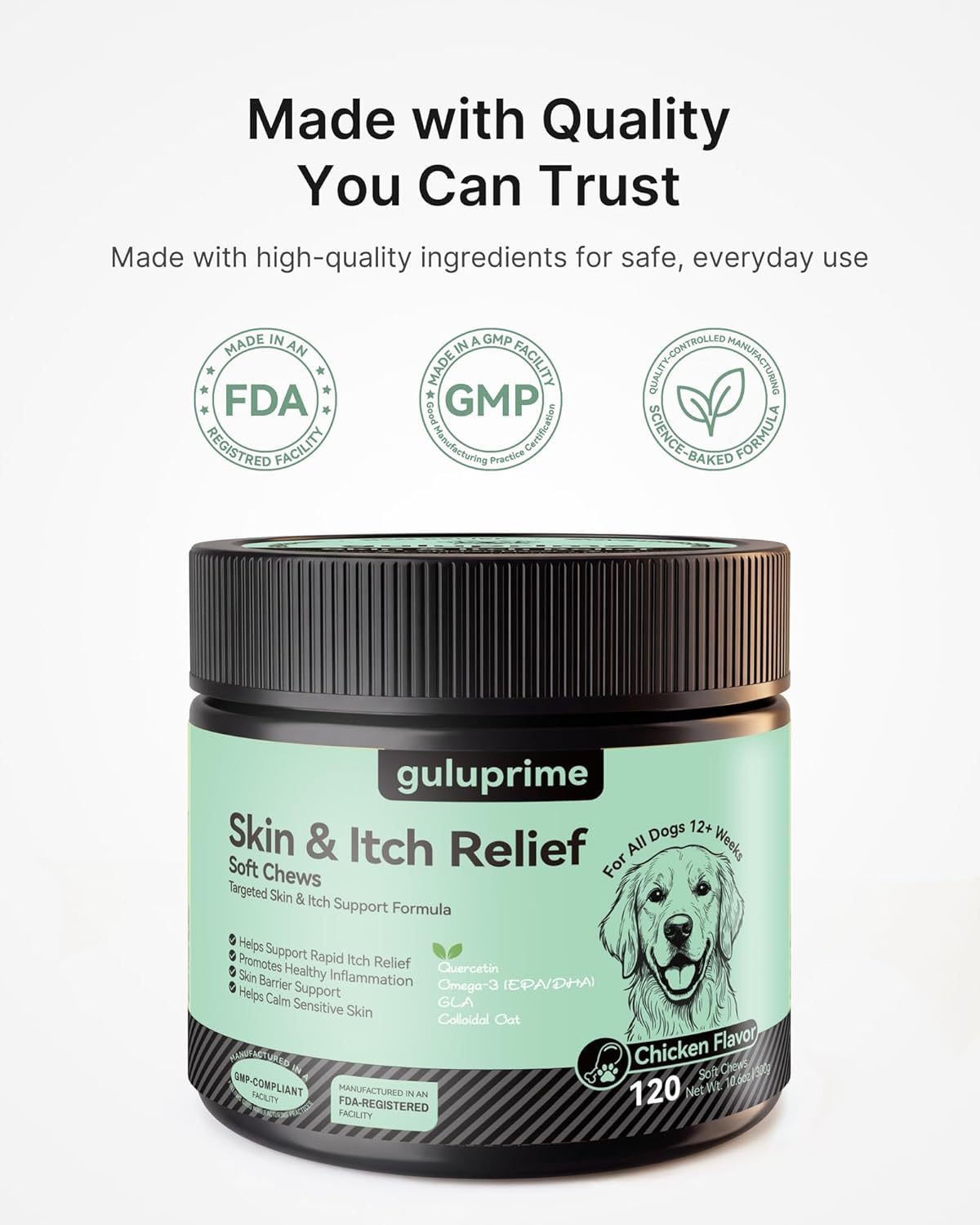 Dog Itch Relief Chews for Dogs – Itchy Paws & Paw Licking Support, Anti Itch Soft Chews for Itchy Skin, Daily Skin & Coat Supplement, 120 Chews