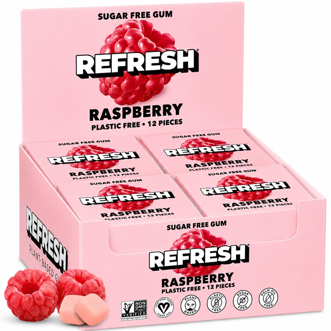 Refresh Sugar Free Chewing Gum with Xylitol, Raspberry, 12 Pack