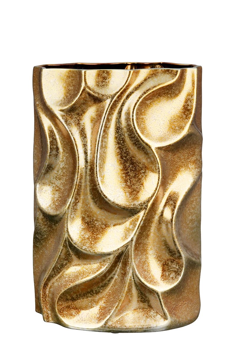 GILDE Decorative Ceramic Vase Flower Vase – Waterproof European Manufacture – Decorative Living Room – Advent Christmas Decoration Gold – Colour: Antique Gold Height 36 cm