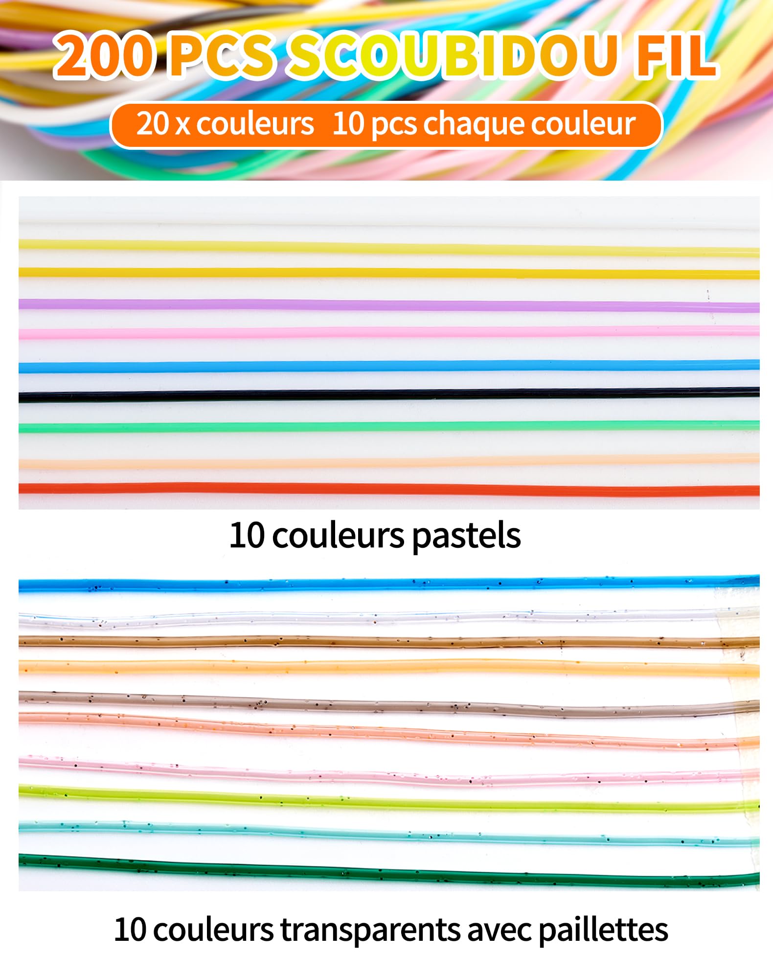 SOSALUK Scoubidou DOO - 200 nastri con paillettes e classici Scoobydoo per il fai da te, per bracciali, collane, portachiavi, set con portachiavi e ganci, regalo per ragazze