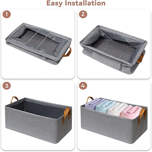 Miniatura 3 de SNWDN Paquete de 4 contenedores plegables de almacenamiento para armario para organizar con asas, contenedores de almacenamiento de ropa para