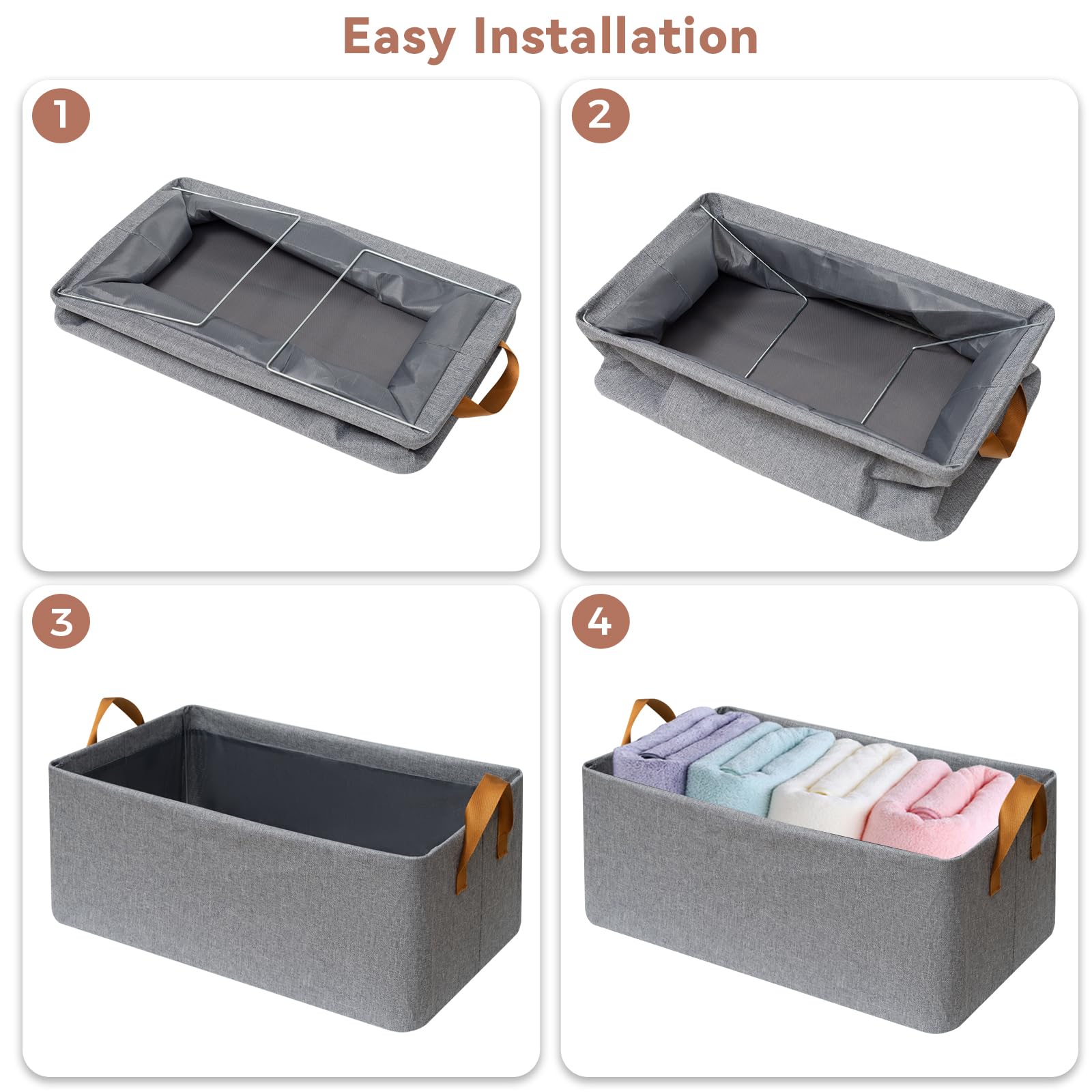 SNWDN Faltbare Stoff-Aufbewahrungskörbe mit Griff, extra groß, faltbar, Schrank-Organizer, Stoffbox, Behälter für Zuhause, Büro, Aufbewahrung (Grau, 38 x 26 x 19 cm)
