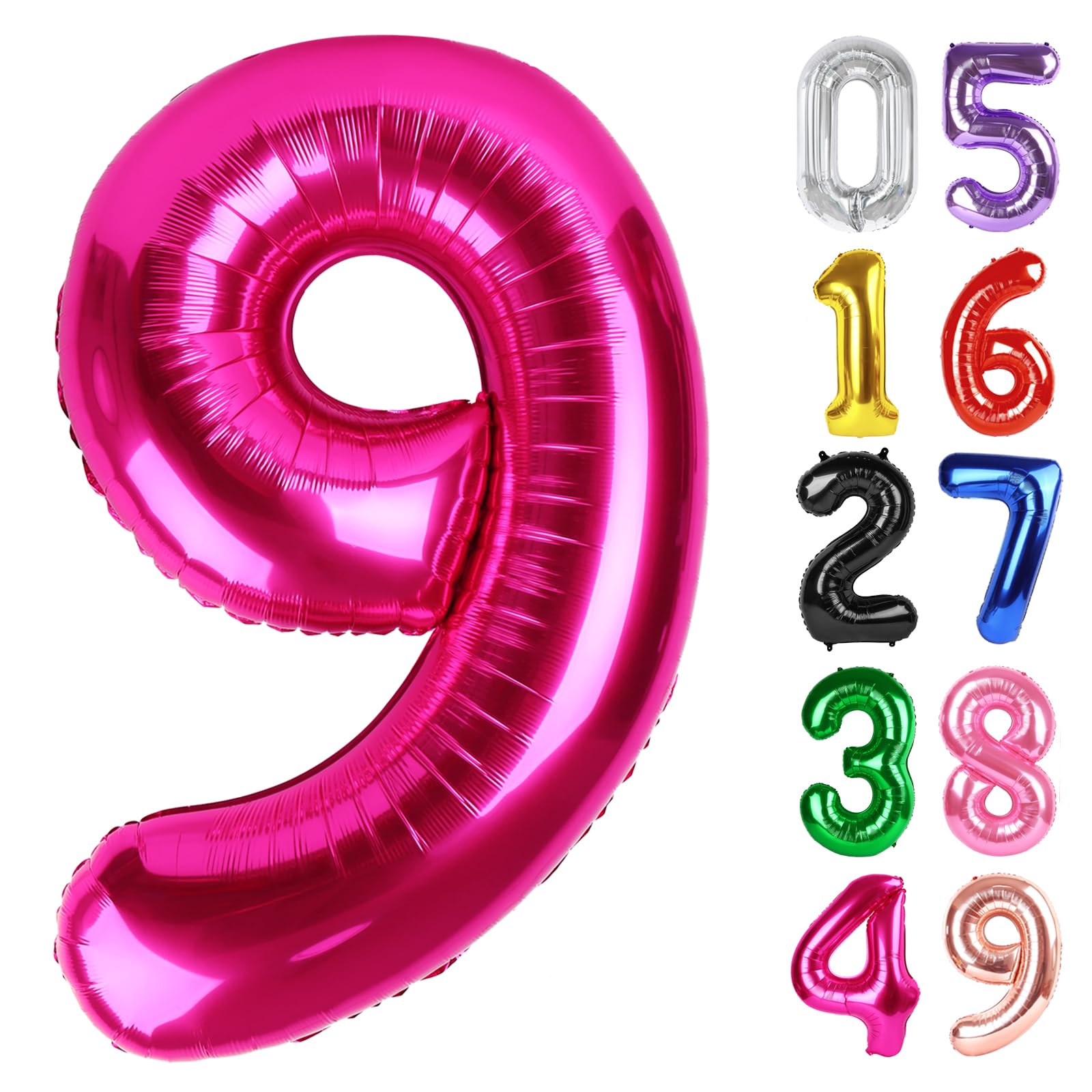 Hot Pink Number 9 Balloon 40 Inch, 9th Birthday Party Decorations for Children, Giant 9 Foil Balloon for Party Supplies