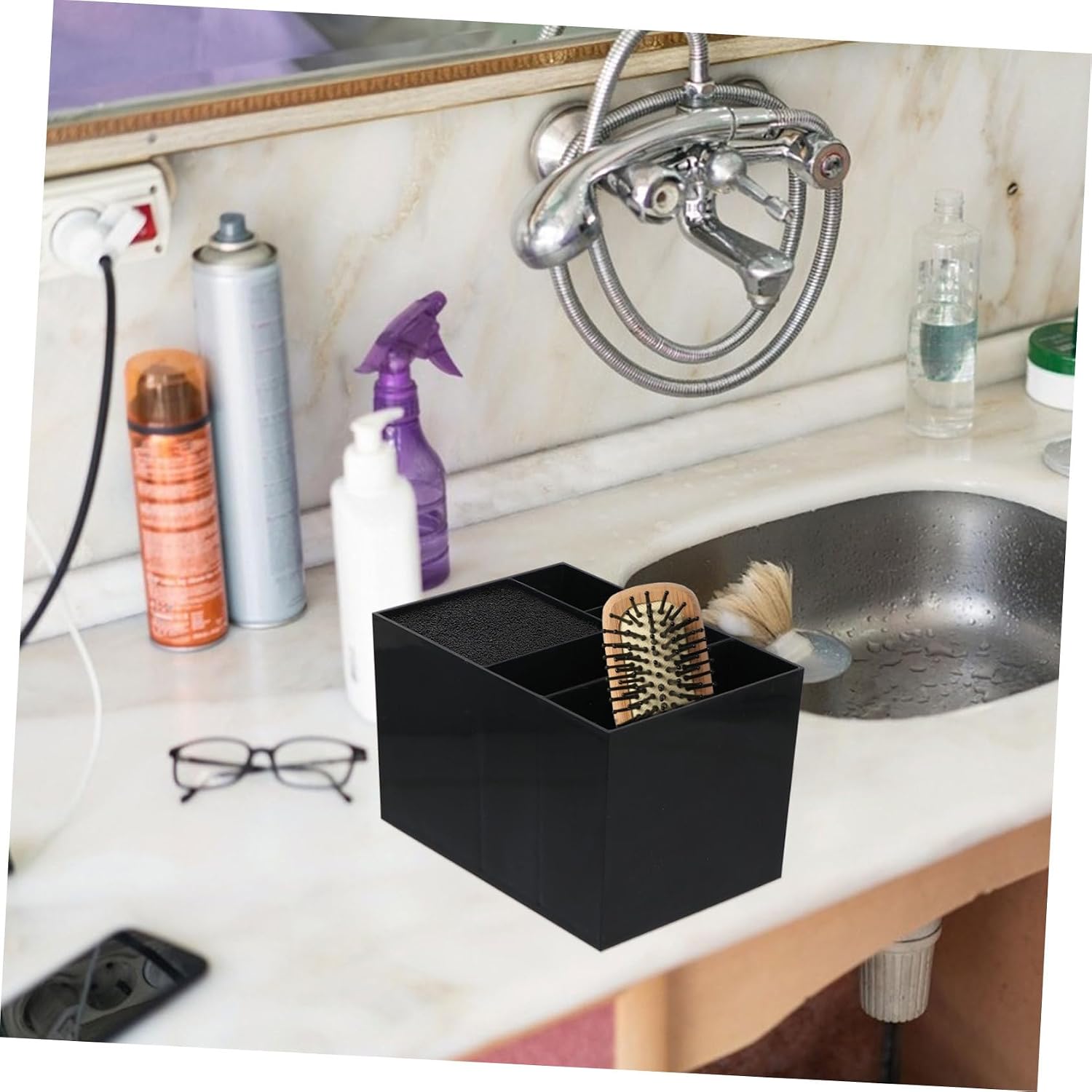 Hair Salon Countertop Organizer with Dividers Professional Scissors and Comb Storage Box for Stylists and Barbers Efficient Hairdressing Tool Holder Washable Design for Clutter