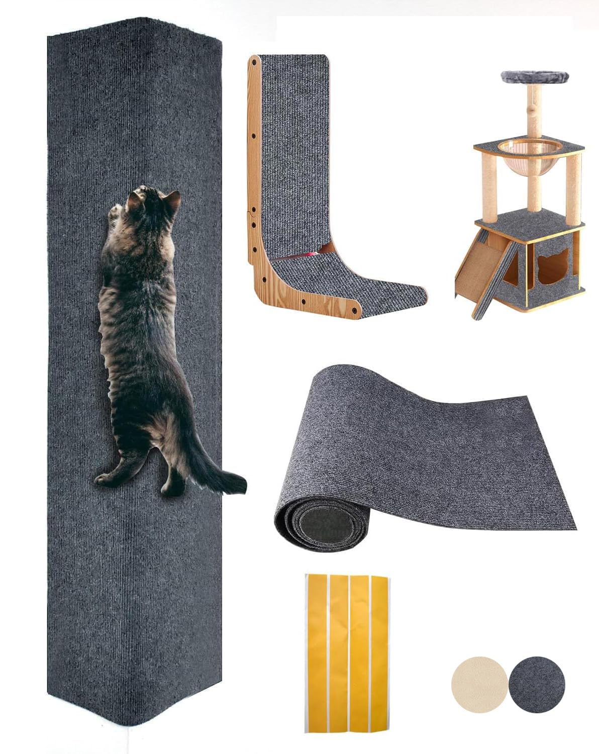 MIAOGE [200 cm x 40 cm] Tappetino antigraffio autoadesivo per gatti, tiragraffi di ricambio (grigio scuro, 1 pezzo)