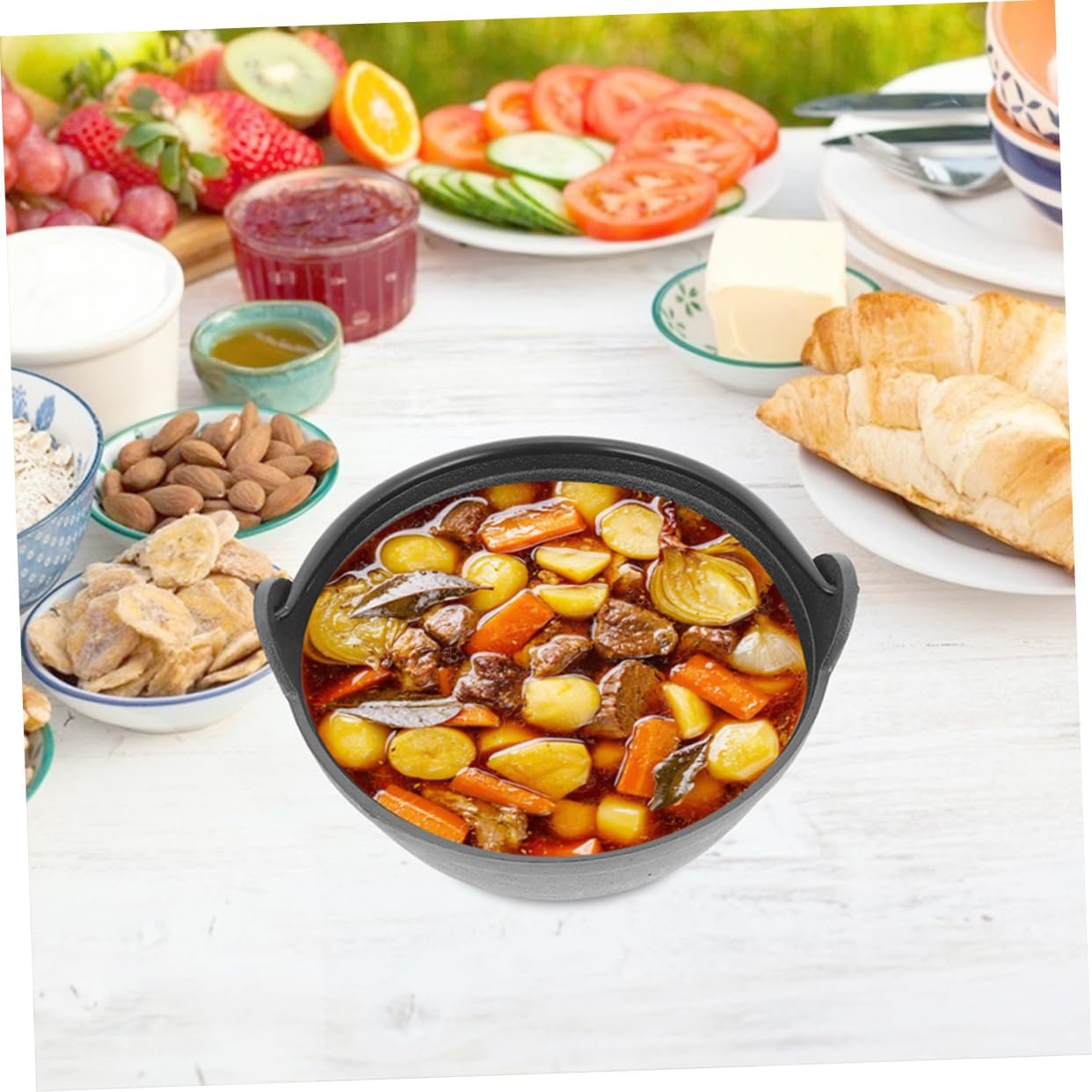 Outdoor Cast Iron Non-stick Cooking Pot for Camping Picnics Family Meals Portable Cauldron Handle for Stews and Soups