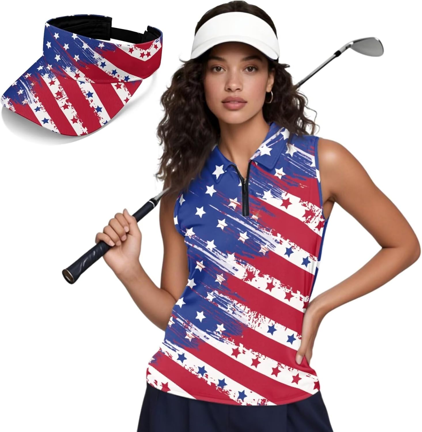 2 Piece Set Women Sleeveless Golf Shirts and Sun Visor Hats Casual Athletic Tennis Shirts Empty Top Sports Sun Caps