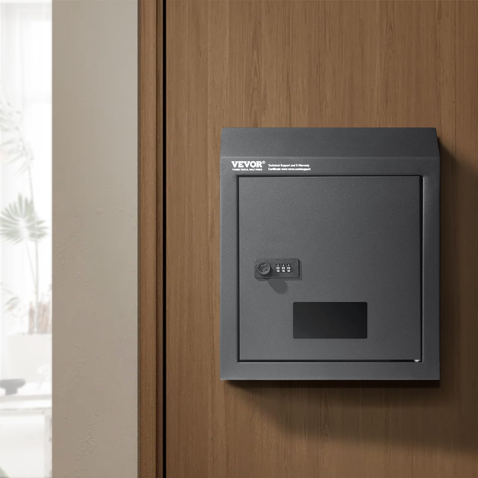 VEVOR Buzón Empotrable de Puerta 305x155x360 mm Acero Resistente Cerradura con Código de Combinación Gris