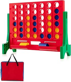 COSTWAY Giant 4 in a Row Game with Storage Carry Bag, Jumbo 4-to-Score Game with Chess, Quick Release Slider for Kids Adults, Indoor Outdoor Backyard, Free-Standing/Wall-mounting (Red&Green)