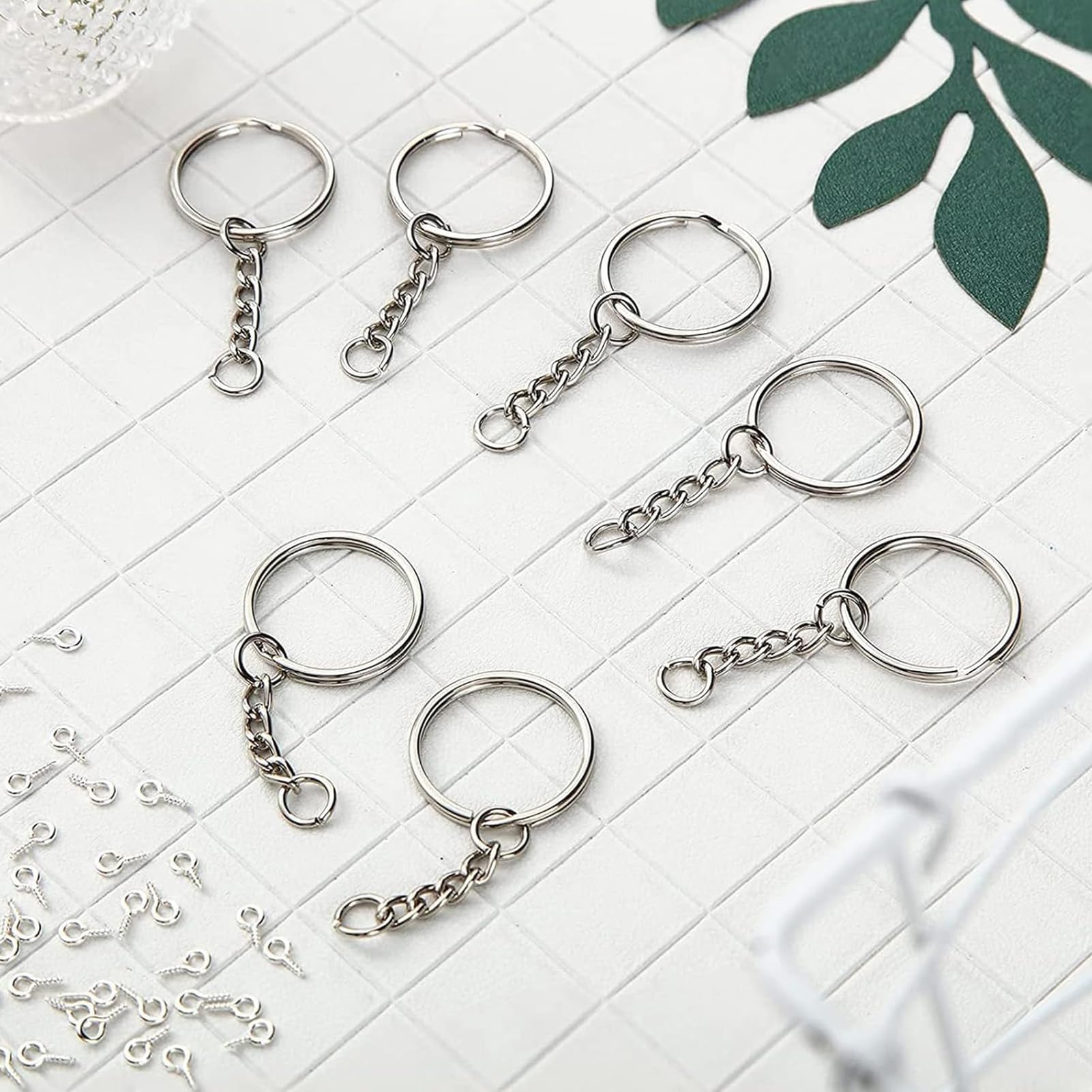 100 Packs Metal Key Rings with Chain and Open Jump Rings Set, 1 inch Split Round Keychain Rings Bulk for Home, Car, Office Keychains Accesssories