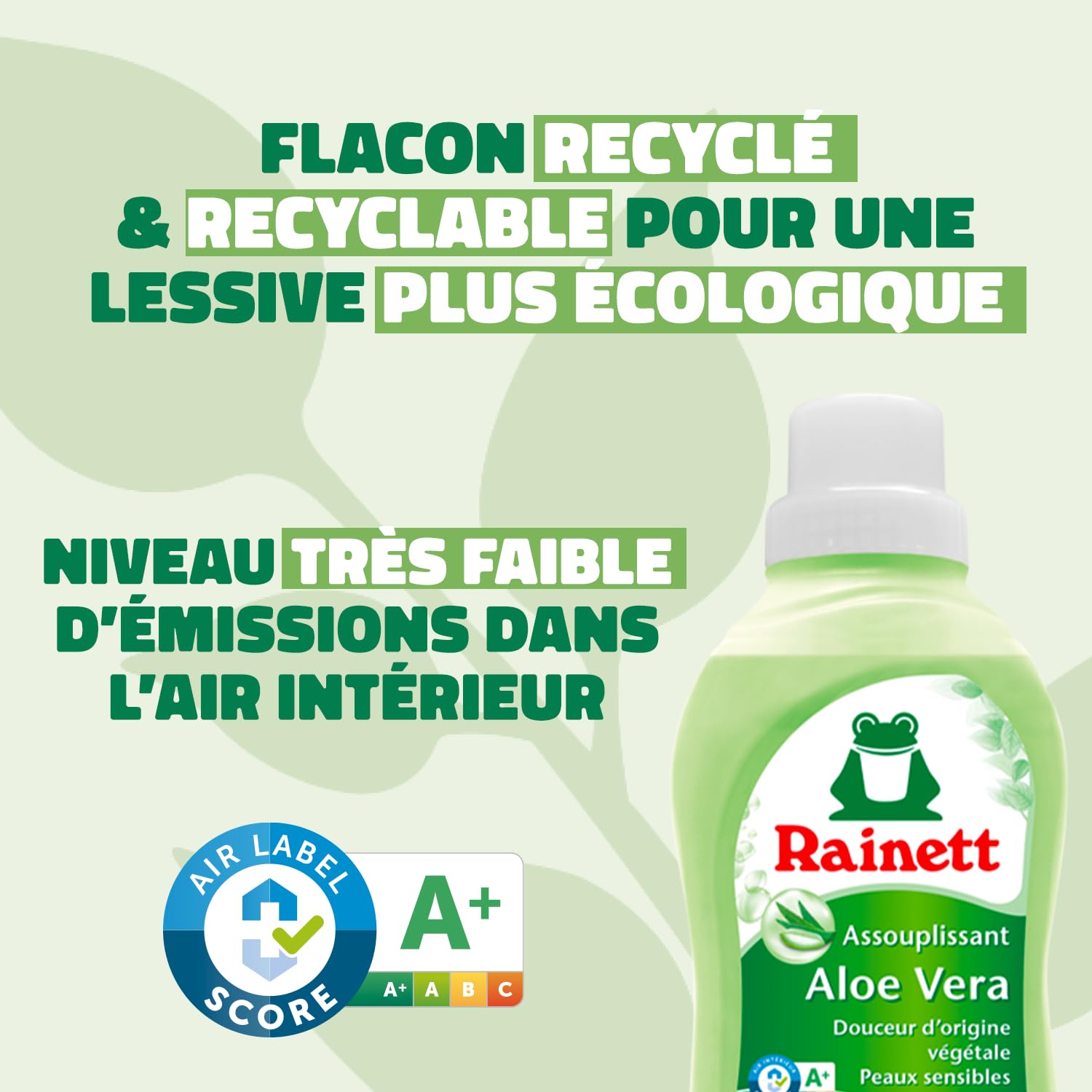 RAINETT - Assouplissant Hypoallergénique - Convient aux Peaux Sensibles - À l'Aloe Vera - Flacon Recyclé & Recyclable - Air Label Score A - 30 Lavages - 750 ml