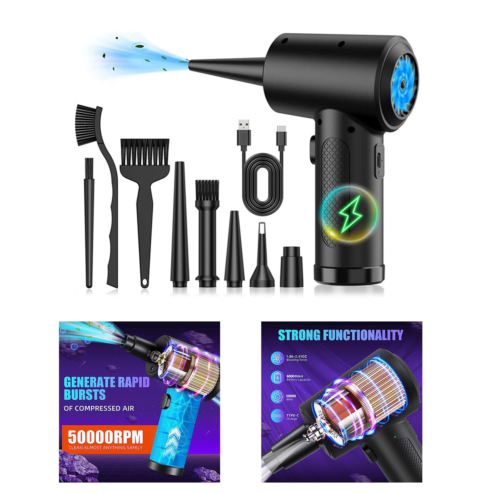 PMFACE 50000RPM Car Vacuum Compressed Air Dusters Handheld Rechargeable Vacuum Pumps for Home Powerful Electronics