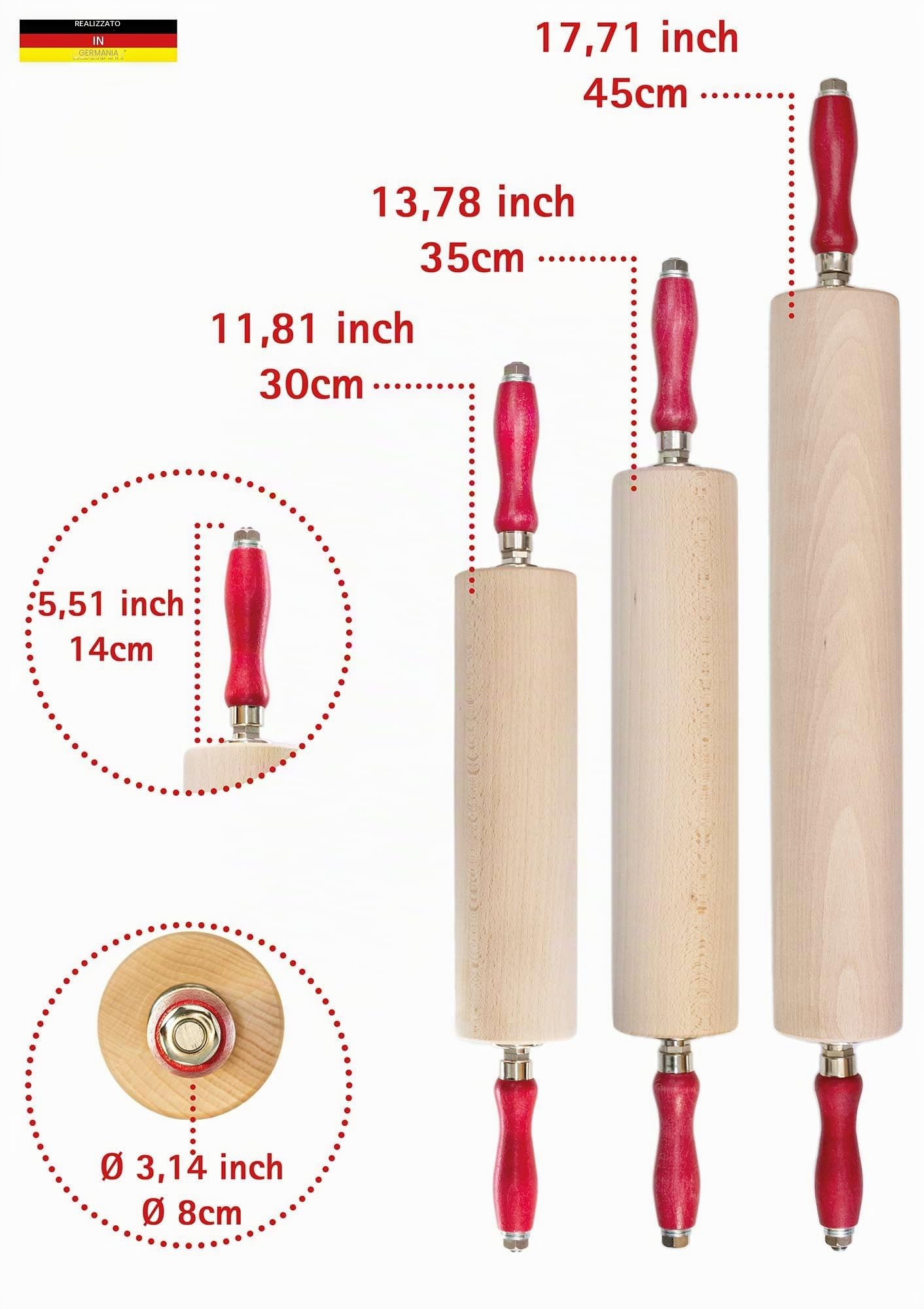 Mattarello Legno professionale – in un unico pezzo di legno di faggio – cuscinetti a sfera (rotolo da forno) (45 cm)