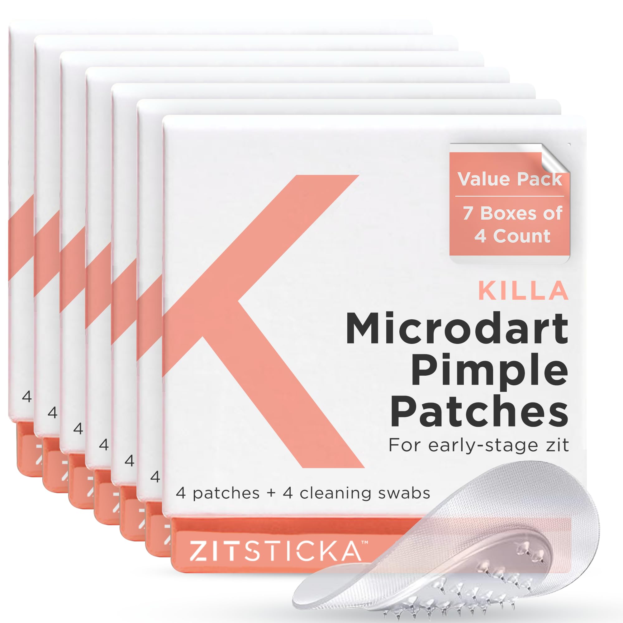 ZitSticka Killa Patches for Face - World's Most Potent Pimple Patch with Fast-Acting Microdarts - Starts Working within 2 Hours for Deep, Early-Stage Zits (7 Boxes bundle, 28ct)