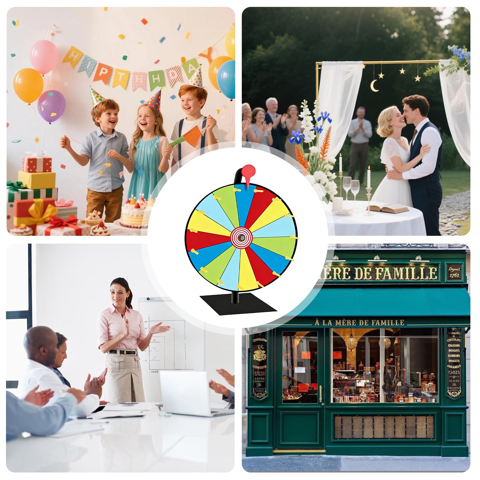 PORFOYO Glücksrad,30cm Glücksrad Zum Drehen Mit Ständer, 15 Slots Glücksrads Zum Selbstgestalten Mit Marker Und Radiergummi, Roulette-Spinner des Glücks,Tischglücksrad Für Event Und Feier,Wortspiele