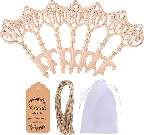 Miniatura 7 de XIUSHE Abridor de botellas de oro rosa, recuerdos de 60 cumpleaños, decoración de fiesta o 60 de oro, boda, aniversario, fiesta, regalo, 30