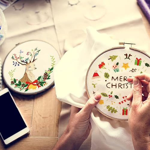 Miniatura 5 de Canlierr Juego de 6 juegos de bordado de Navidad con patrón e instrucciones (idioma español no garantizado), patrón de iniciación de bordado, hilo