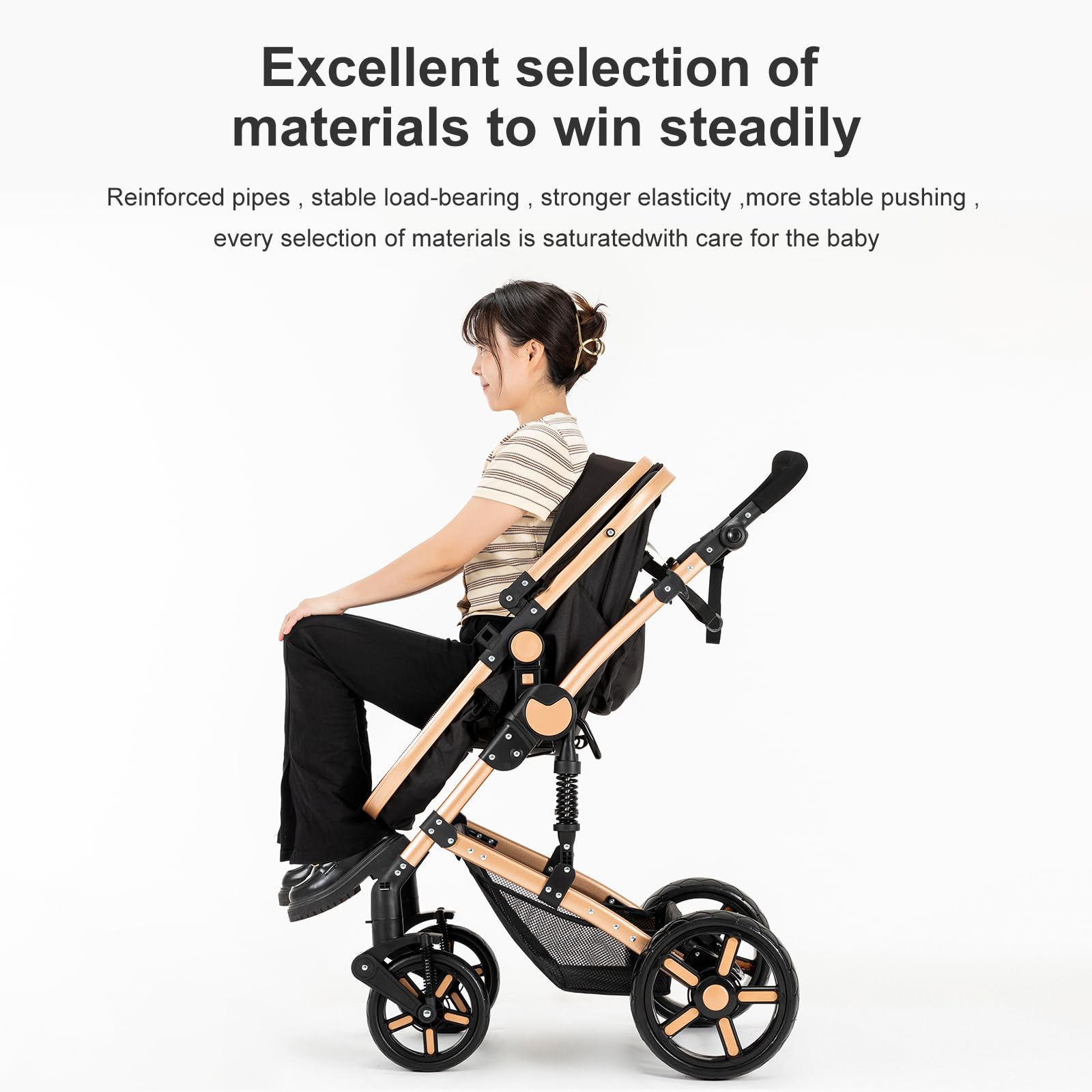 Kinderwagen 3 in 1, Babywagen, Baby Stroller | Einklappbar, verstellbarer Sitz, in beide Richtungen schiebbar, Fünfpunktgurt, von Neugeborenen bis 4 Jahre