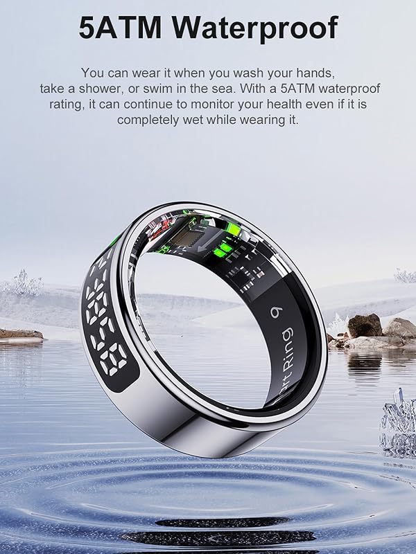 Findtime Okos Gyűrű Kijelzővel Pulzusmérő Véroxigén Monitor Lépésszámláló Vízálló Fitness Tracker - Y(#12), black