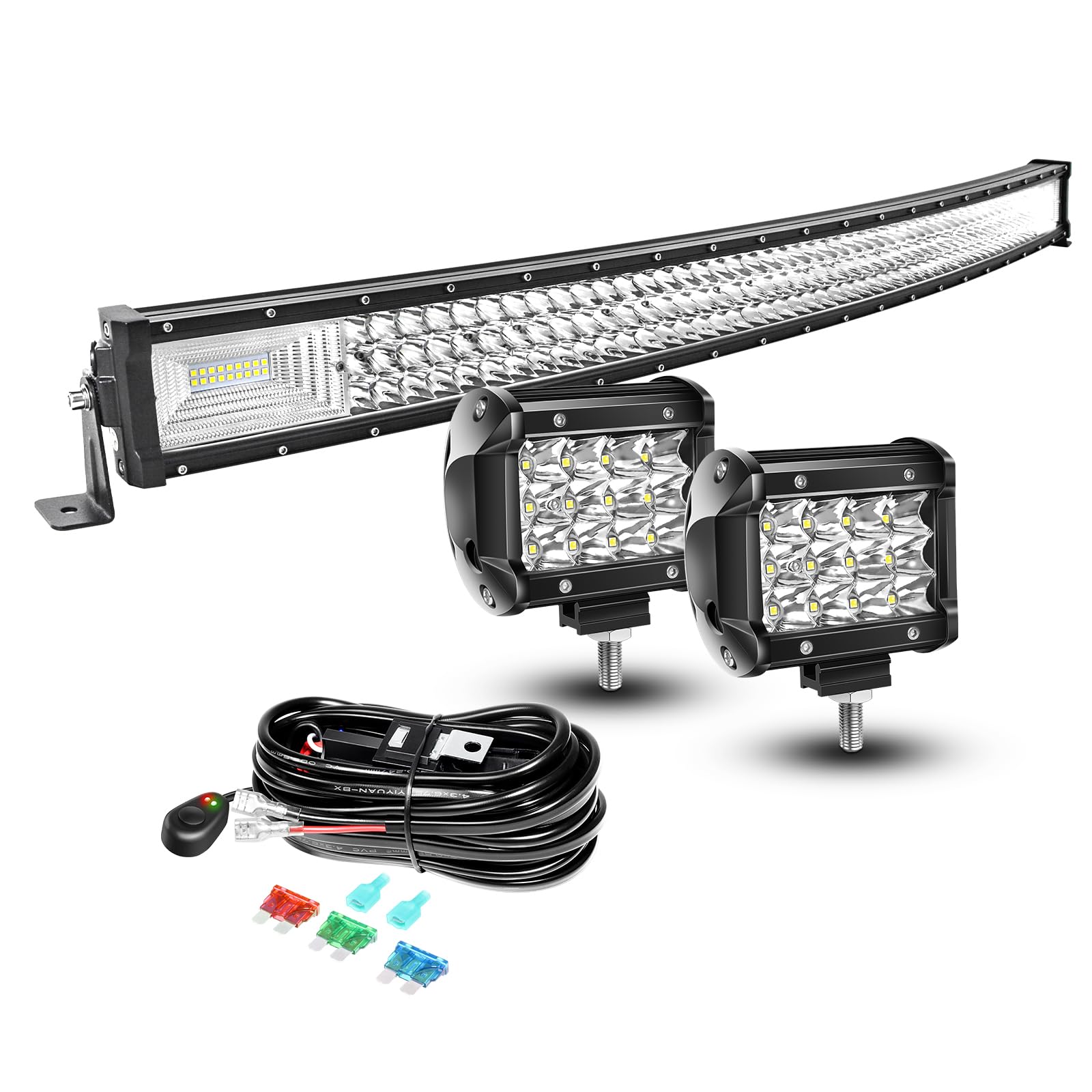 AUXTINGS 106 cm 540W 3 Filas Barra LED Offroad Barra de luz LED Curvo +10 cm LED Luces de trabajo Con 12V Cableado Haz Spot y Flood LED Luces de Trabajo para Tractor Coche Camión Barco 4x4 ATV,IP67