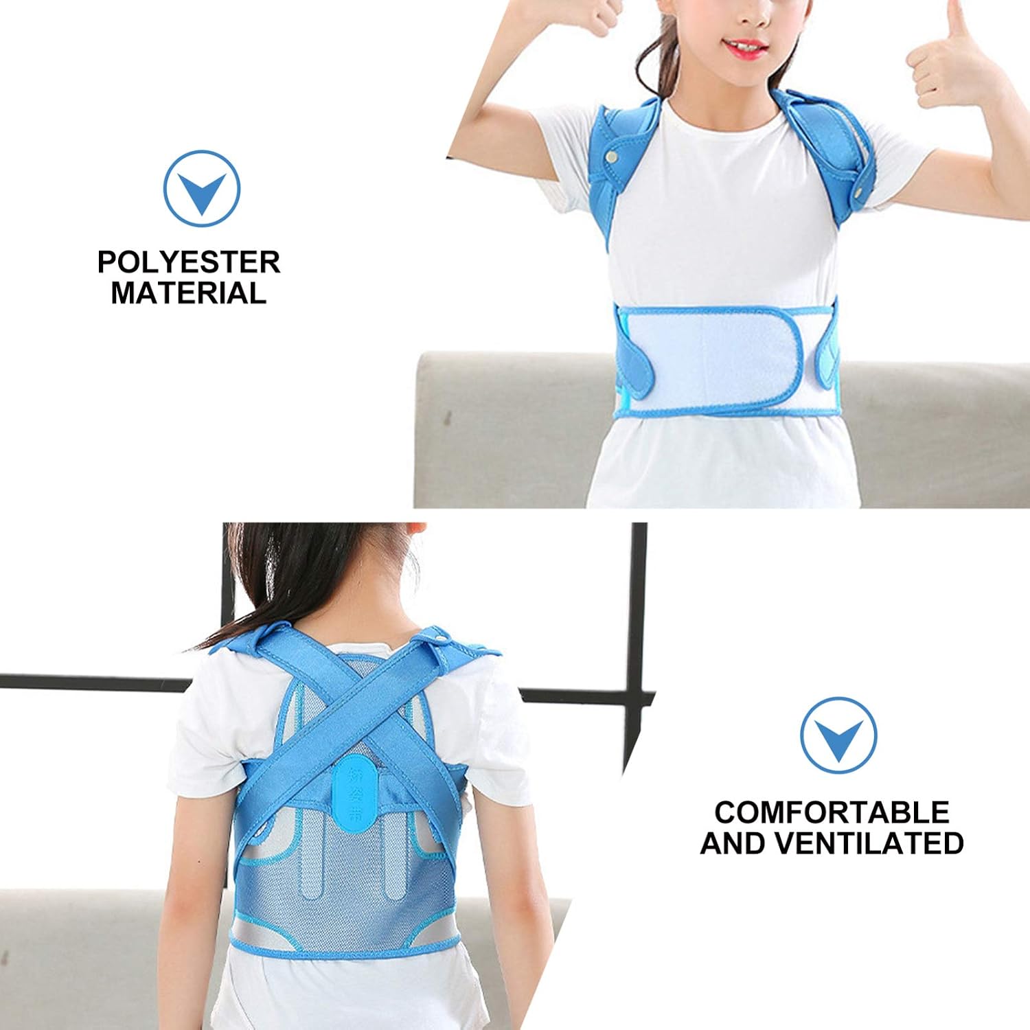 Adjustable Student Posture Corrector Back Brace Belt for Children Blue | Polyester Build, Not Tight Design, Portable Wear, Anti-Hunchback Support for Students and Children