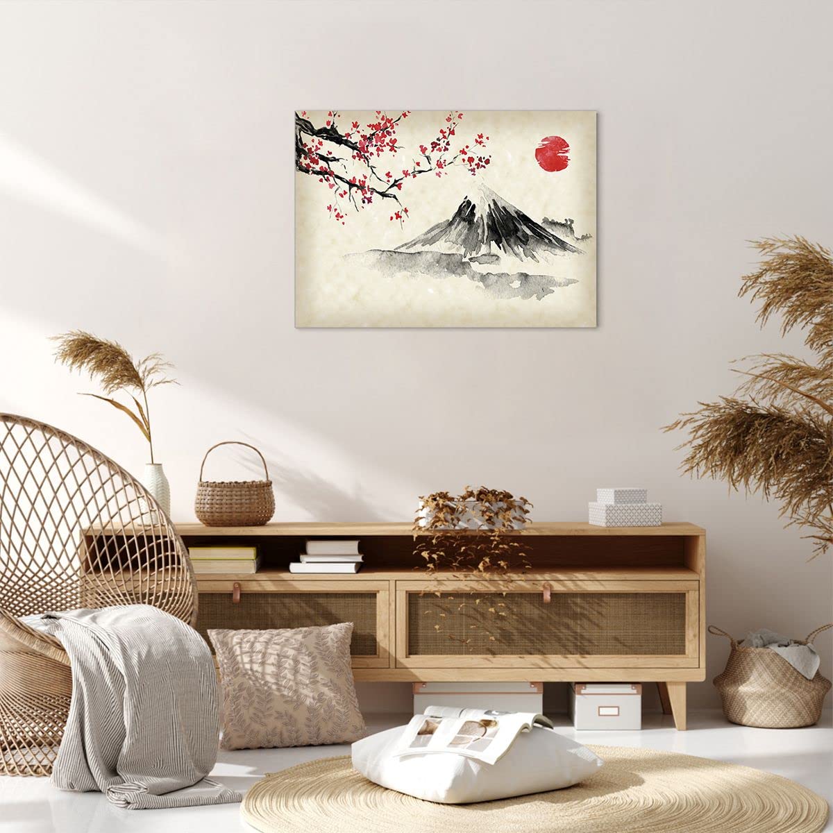 Moderne Impression sur Toile Aquarelle Asie Paysage Image Tableau Decoration Murale 70x50cm Deco Cadre Décoration Salon Chambre Cuisine Horizontal