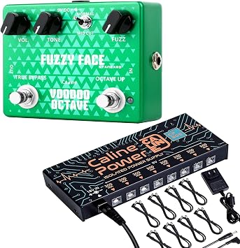 Caline CP-205 DC 9V Guitar Pedal Power Supply, True Isolated Pedalboard Power Supply with 8 Totally Isolated Outputs300mA/500mA with Caline CP-53 Voodoo Octave Fuzz Pedal